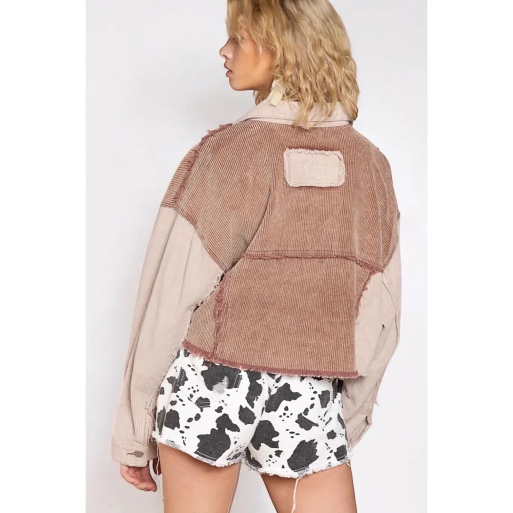 POL Mocha & Tan Button Up Cropped Corduroy Jacket - Picture 4 of 6